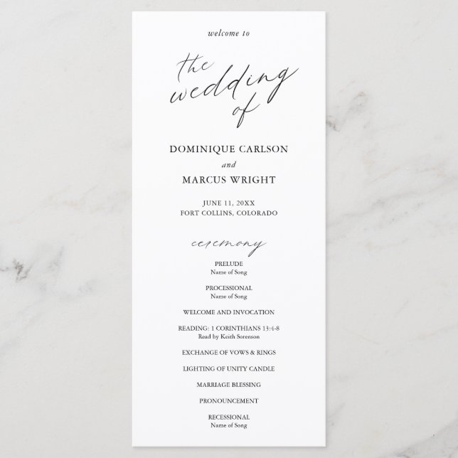 Chic Calligraphy Simple Elegant Wedding Program (Front)