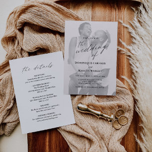 Chic Calligraphy Simple Photo Elegant Wedding Invitation