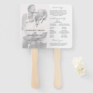 Chic Calligraphy Simple Photo Wedding Program Hand Fan