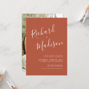 Chic Calligraphy Terracotta Photo Virtual Wedding Invitation