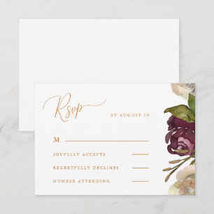 Chic Calligraphy Watercolor Floral Wedding Rsvp Card