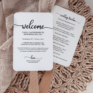 Chic Calligraphy Wedding Day Timeline Hand Fan
