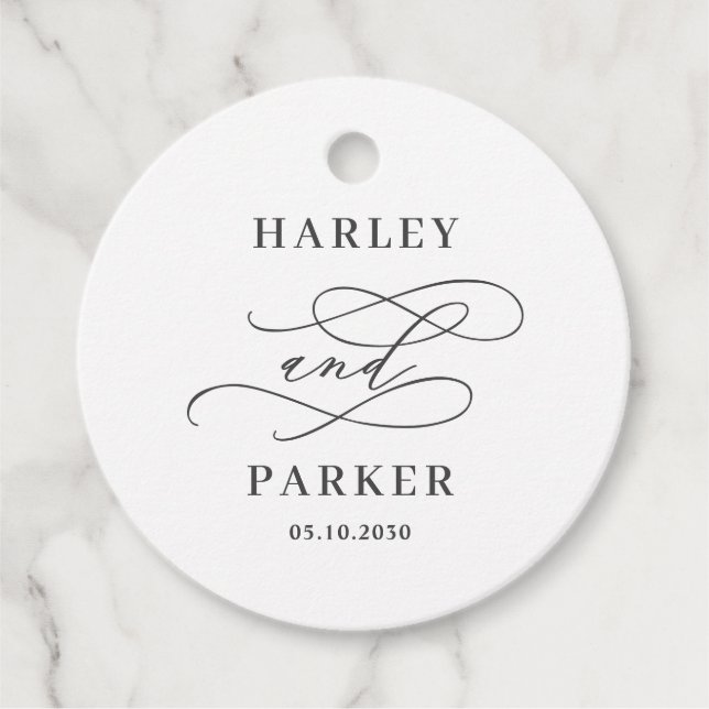 Chic Calligraphy Wedding Favour Tags (Front)