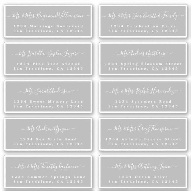 Chic Calligraphy Wedding Guest Address Labels (Front)