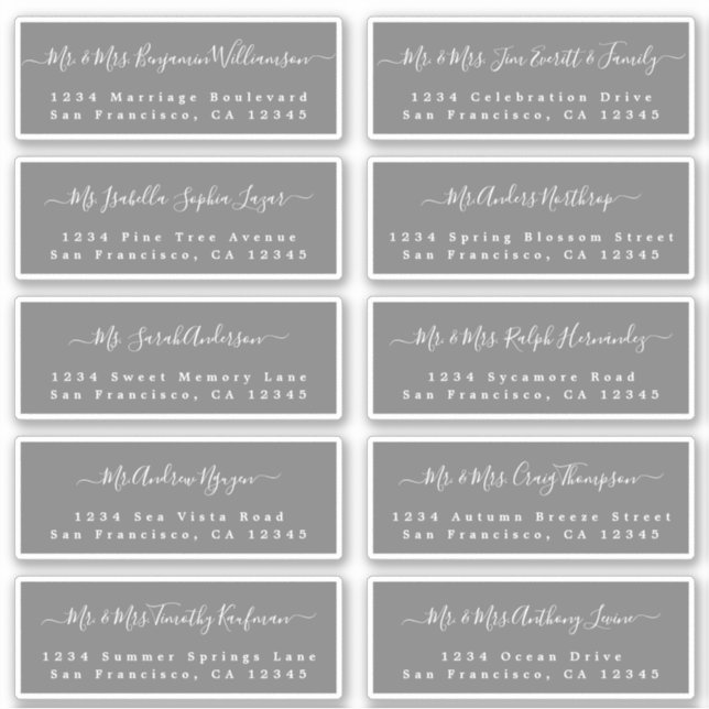 Chic Calligraphy Wedding Guest Address Labels (Front)