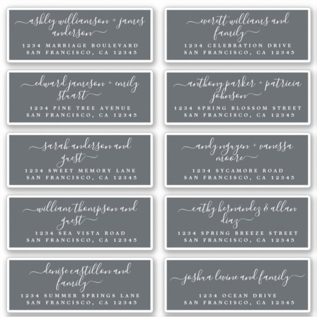 Chic Calligraphy Wedding Guest Address Labels (Front)