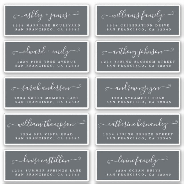 Chic Calligraphy Wedding Guest Address Labels (Front)