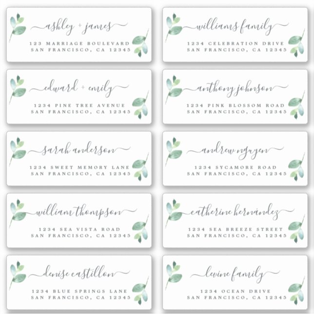 Chic Calligraphy Wedding Guest Address Labels (Front)