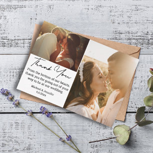 chic calligraphy wedding photo collage thank you card