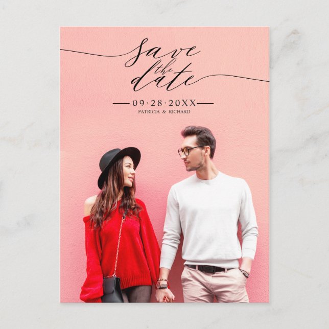 Chic Calligraphy Wedding Save The Date Photo Postcard (Front)