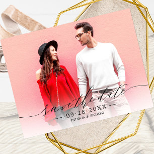 Chic Calligraphy Wedding Save The Date Photo Postcard