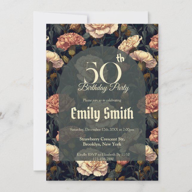Chic Carnation Themed Party Invitation (Front)
