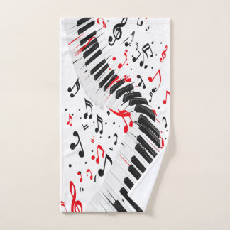 Chic Cascading Melodies Red White and Black Hand Towel