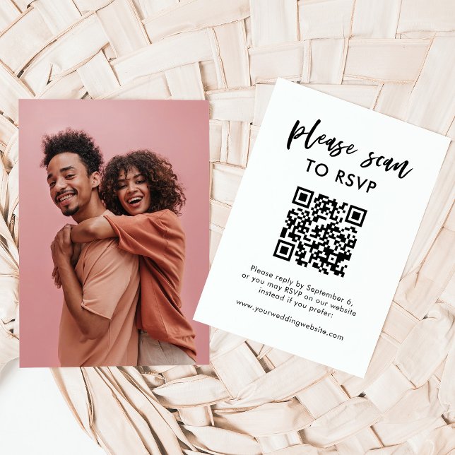 Chic Casual Script | RSVP with QR Code and Photo Enclosure Card (Creator Uploaded)