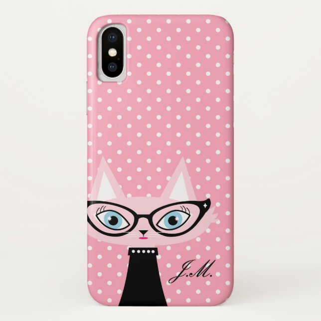 Chic Cat and Polka Dots iPhone X Case (Back)