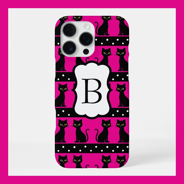 Chic Cat Monogram Pattern Customizable Initial iPhone Case (Creator Uploaded)