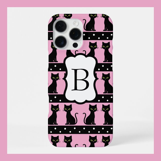 Chic Cat Monogram Pattern Customizable Initial iPhone Case (Creator Uploaded)
