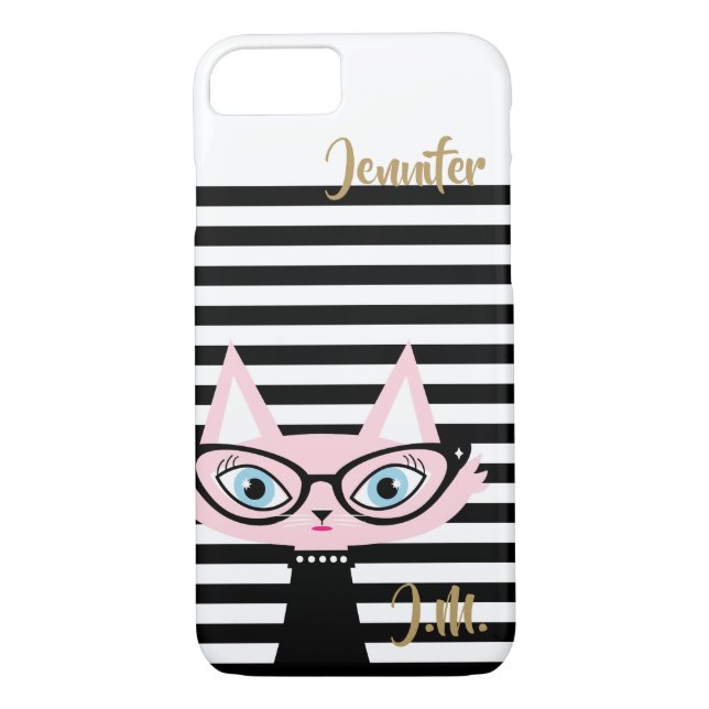 Chic Cat Monogramme iPhone 8/7 Coque (Dos)
