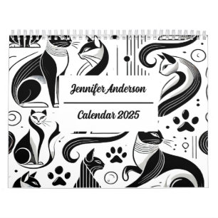 Chic Cat Pattern Black and White Calendar