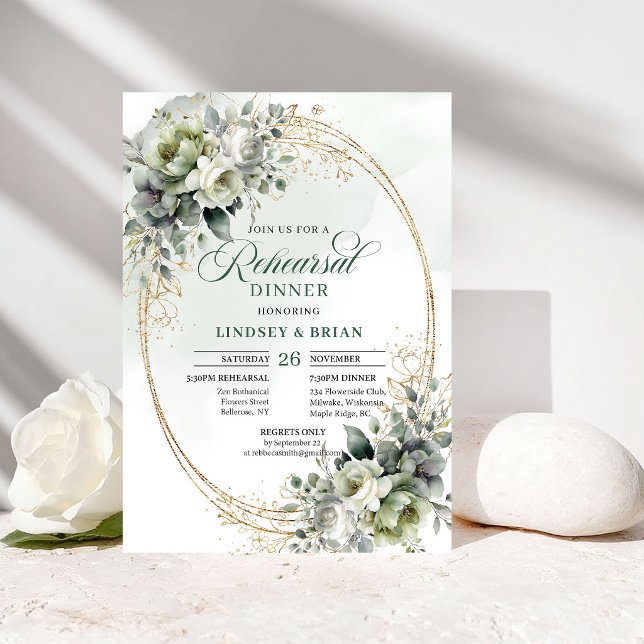 Chic Celebration Rehearsal Dinner Boho Greenery  Invitation (Chic Celebration Rehearsal Dinner Boho Greenery Gold)