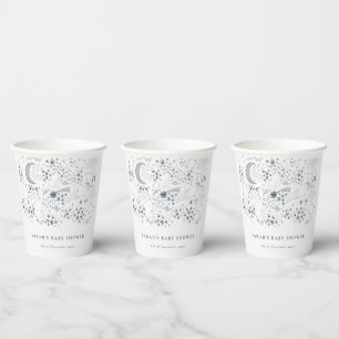 Chic Celestial Navy Starry Night Moon Baby Shower Paper Cups