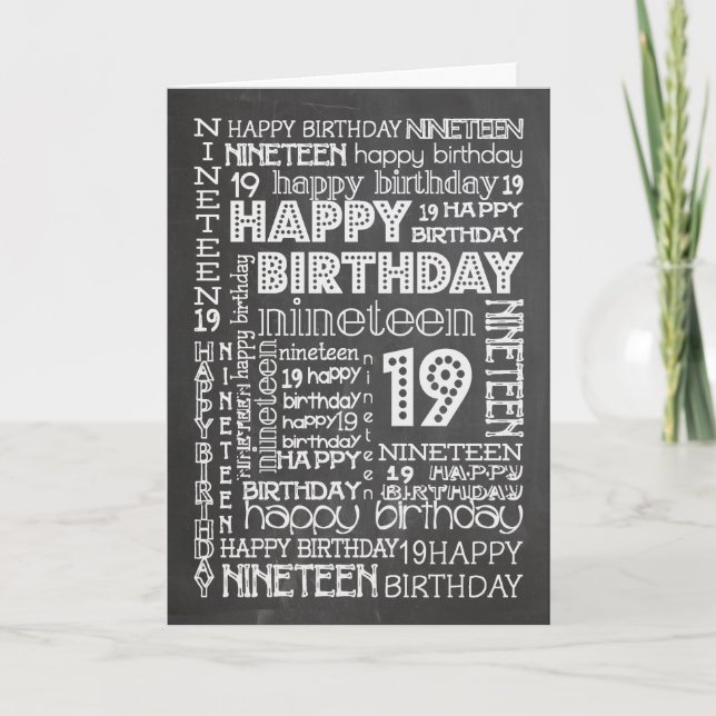 Chic Chalkboard Age-specific 19th Birthday Card (Front)