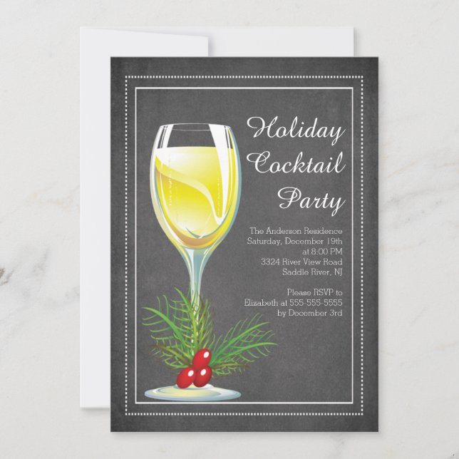 Chic Chalkboard Holiday Cocktail Party Invitation (Front)