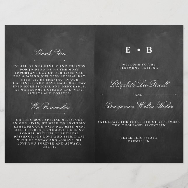 Chic Chalkboard Wedding Program Template (Front)
