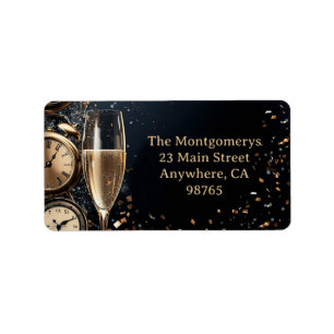 Chic Champagne and Clocks New Year Return Address Label
