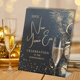 Chic Champagne and Clocks New Year's Eve Party Pedestal Sign