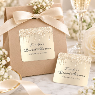 Chic Champagne Dripping Glitter Bridal Shower Square Sticker