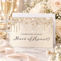 Chic Champagne Dripping Glitter Maid of Honour