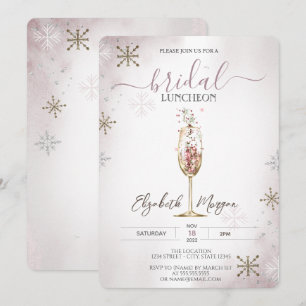 Chic Champagne Glass Snowflakes Bridal Luncheon   Invitation
