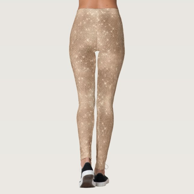 Chic Champagne Gold Sparkle Glitz Christmas Leggings (Back)