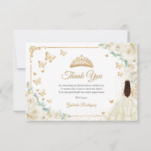 Chic Champagne Ivory Roses Gold Quinceanera Thank You Card