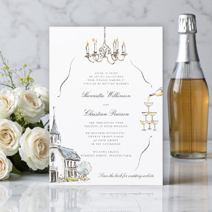 Chic Chapel Sketch Wedding website QR Invitation