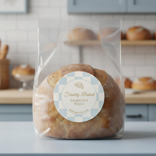 Chic Checkered Blue Croissant Bakery Product  Classic Round Sticker