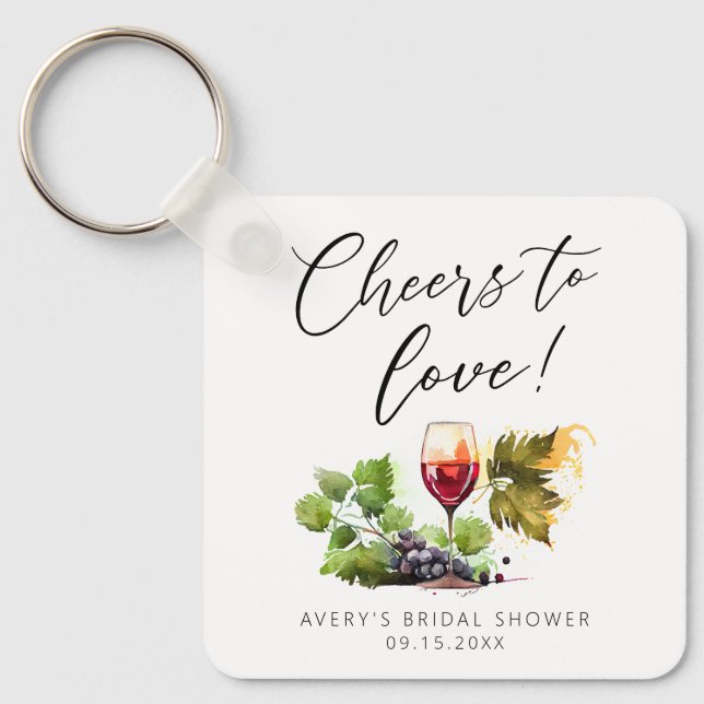 Chic Cheers To Love Watercolor Wine Favour Keychain (Front)