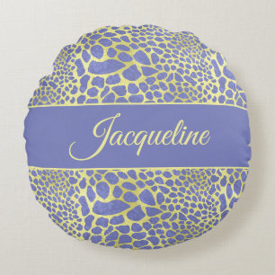 Chic Cheetah Purple and Lime Custom Name Texture Round Pillow