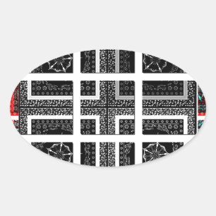 Chic Chequered Black, White & Red Graphics Art Des Oval Sticker