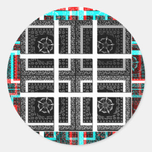 Chic Chequered Black, White & Red Graphics Design Classic Round Sticker