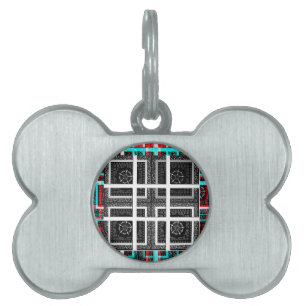 Chic Chequered Black, White & Red Graphics Design Pet Name Tag