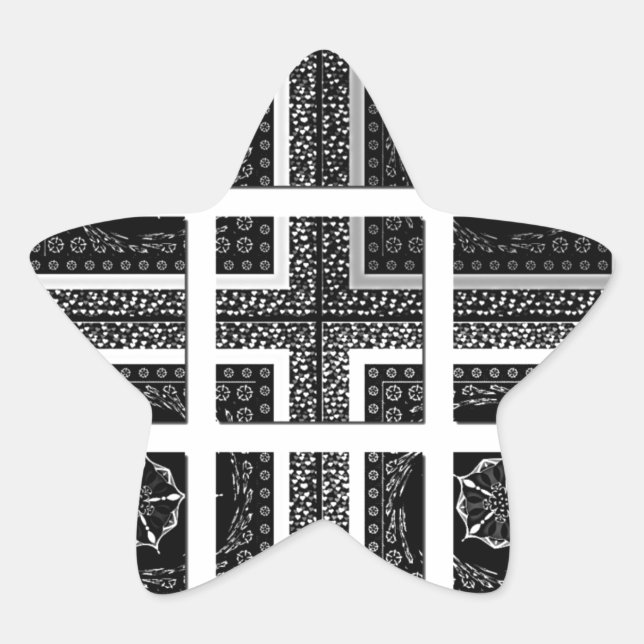 Chic Chequered Black, White & Red Graphics Design Star Sticker (Front)
