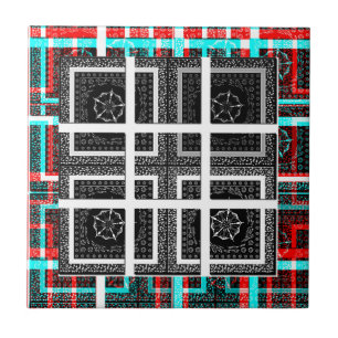 Chic Chequered Black, White & Red Graphics Design Tile
