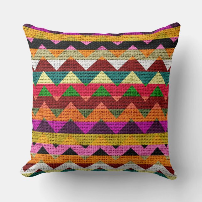 Chic Chevron Burlap Rustic #37 Throw Pillow (Front)