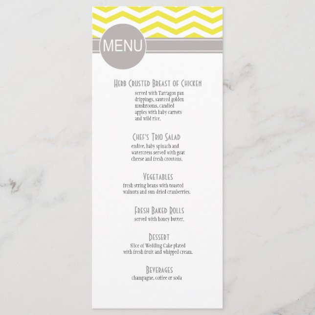 Chic Chevron Dinner Menu | yellow (Front)