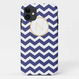 Chic Chevron iPhone Case Navy & White w/ Initial