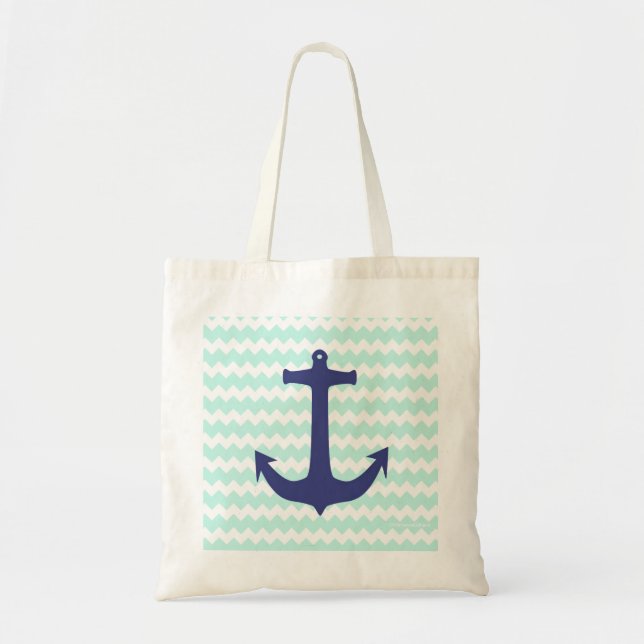 Chic Chevron Mint Blue Anchor Bag (Front)