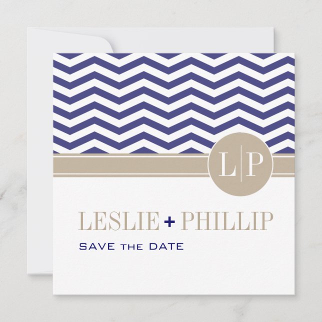 Chic Chevron Monogram Faire-Part de conservation | (Devant)