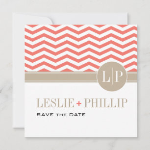 Chic Chevron Monogram Faire-Part de Date de Mariag